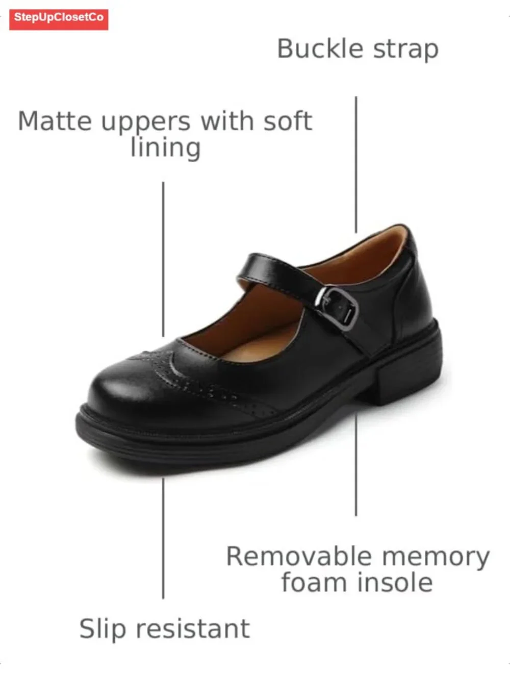 Women Leather Mary Jane Flats NonSlip Platform Work Office Shoes